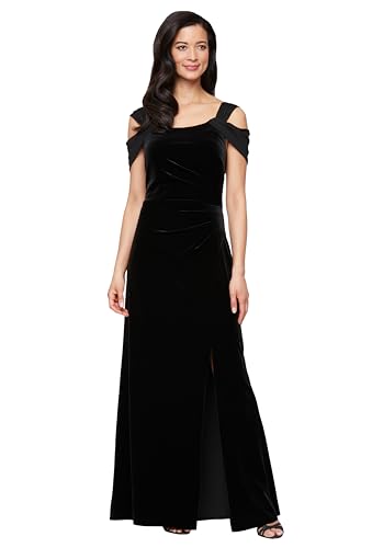Alex Evenings Women's Long Cold Shoulder Dress, Mother of The Bride, Formal Events, (Petite and Regular Sizes)
