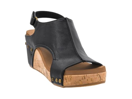 Image of Corkys Footwear Womens Carley Wedges, Featuring Corkys EVA Foam Cushioned Insoles, A 2.5 Inch Heel, Lightweight For All Day Wear, And Hook And Loop Closure