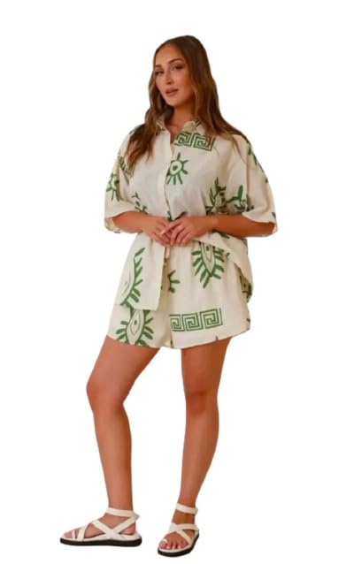 Women's Printed Co-Ord Set Oversized Half Sleeve Shirt and Shorts-picture-38