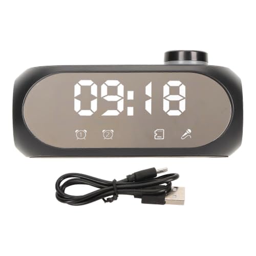 JOYHAPPST Altavoz inalámbrico Bluetooth con iluminación RGB, pantalla de graves fuertes, pantalla de temperatura, transmisión de voz, radio FM, espejo, reloj despertador, color negro
