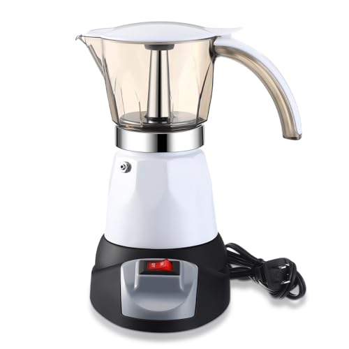 Lemosae Electric Espresso Maker Transparent Coffee Maker Electric Moka Pot Portable Aluminum Espresso Machine Italian Moka Pot with Detachable Base, Coffee Gift for Women Men Home Travel (White,6 Cup)