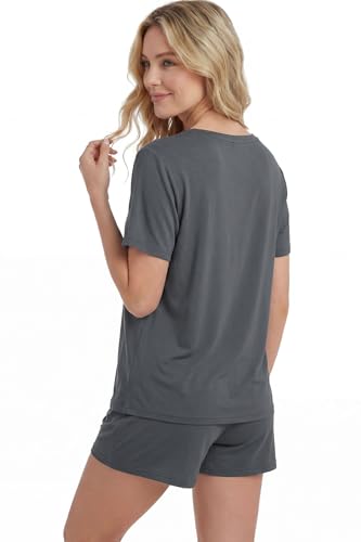 Image of LUBOT Pajamas for Women Set Bamboo Viscose with Cotton Cooling Soft 2 Piece PJ Sets Short Sleeve Nightwear S-2XL