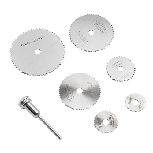 7-Pack HSS Drill Saw Blades ，Rotary Tool Cutting Discs with Mandrel ， Circular Saw Blades with Straight Shank Mandrel for Rotary Tools, Ideal for Wood, Plastic, and Metal