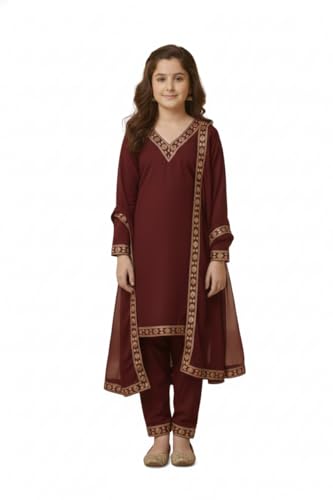 Image of Girls Stylish Rayon Lace Work Kurti with Dupatta and Pant