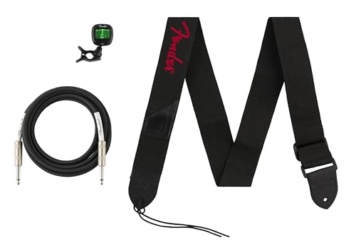 Fender Paquete de Accesorios Todo en Uno, Incluye Cable de Instrumento de 3 m, Afinador de Pinza FT-1 y Correa de Poliéster Resistente, Adecuado para Todos los Músicos