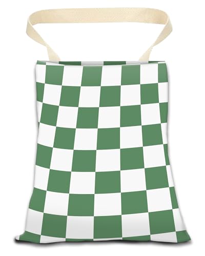 Image of Car Trash Can, Durable Hanging Car Trash Garbage Bag, Cute Automotive Garbage Cans Organizer, White Green Checkerboard