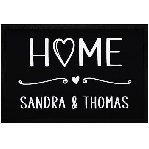 SpecialMe® Fußmatte mit Namen personalisiert Schriftzug Home Herz Zuhause Paare Familie rutschfest...