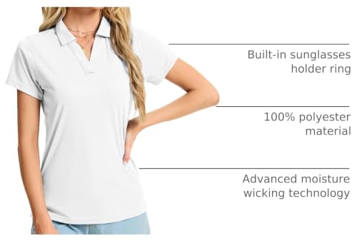 Image of Women's Polo Shirts Short Sleeve Quick Dry UPF 50+ Sun Protection Golf Tops | V Neck Collared Design, Business Casual Work, Tennis Pickleball Athletic