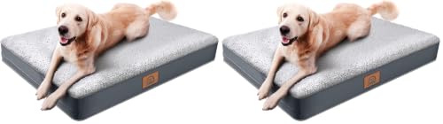 Image of Sunheir Extra Large Orthopedic Dog Bed for Big Dogs - XL Waterproof Dog Bed with Removable Washable Cover & Anti-Slip Bottom, Crate Bed, Deluxe Plush Pet Bed Mat (Grey) (Pack of 2)