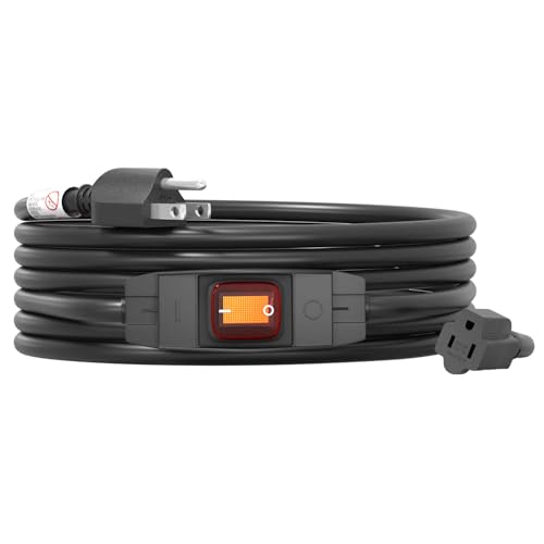 FIRMERST 1875W Outdoor Extension Cord with Waterproof Switch 15 Feet