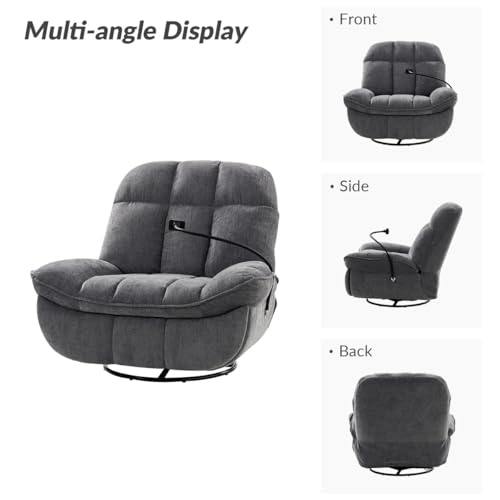Image of Recliner Sofa 1 Seater Jace Modern Upholstered Manual Swivel Rocker Recliner with Phone Holder Color Gray