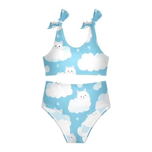 KLL Cats with Cute Clouds Pattern with Blue Sky Girls 2 Pieces Bikini Sets Beach Bathing Suit Swimwear Adjustable Strap3