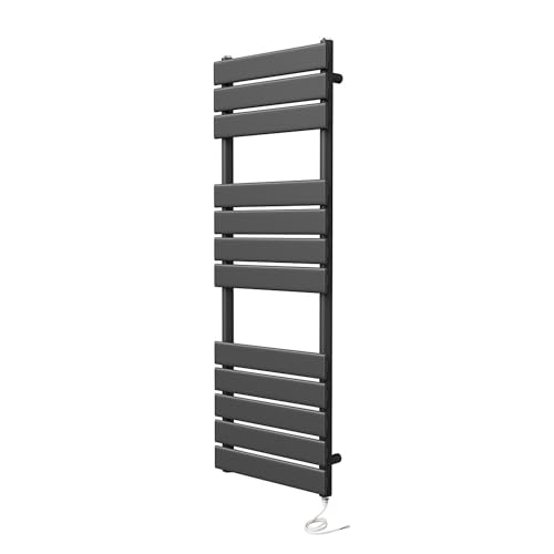 Image of Greened House Richmond Electric Heated Towel Rail Black Flat Panel Bathroom Radiator (400mm W x 1200mm H)