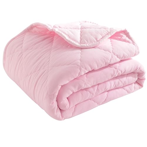 Image of BEDSUM Toddler Quilt 39x47, Microfiber Baby Quilt for Crib, Pink | Lightweight Toddler Blanket for Boys Girls Nursery, Machine Washable All Season Kid Quilt, Tummy Time Blanket, Stroller Quilt