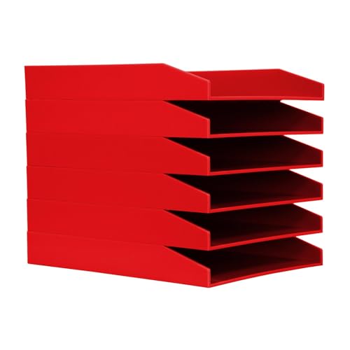 simpa A4 Red Plastic Stackable Letter Filing Document Letter Tray Dimensions 25cm (W) x 31cm (L) x 13.5cm (H) - Set of 6