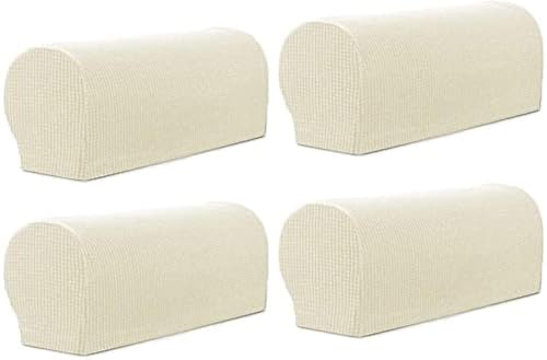 Sxspace Arm Rest Covers Sofa Set of 4 Stretch Armchair Couch Non-Slip Furniture Protector Slipcovers for Chair Sofa Couches Recliner (Ivory White)