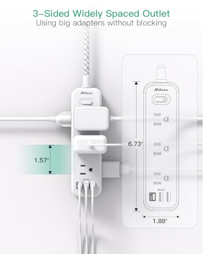 Mifaso Extension Cord 15 ft, Surge Protector Power Strip, Long Extension Cord with 9 Outlets 3 USB Ports, Extension Cord with Multiple Outlets, USB Power Strip for Dorm Room Essentials, College, White