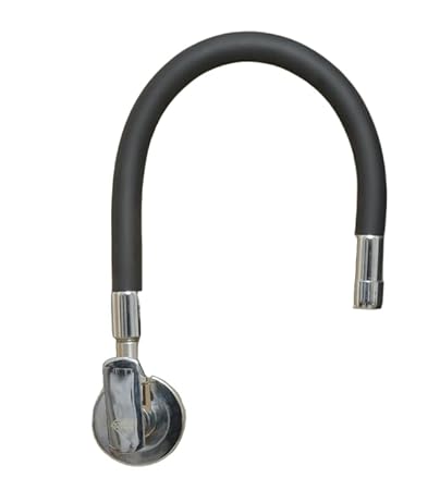 Roonihok Aqua's Essentials Brass Sink Cock 360 Degree Single Flow Pattern/Flexible Silicon Coverd Stainless Steel Hose/Silver Chrome Finish/FREE Wall Flange & Taflon Tape
