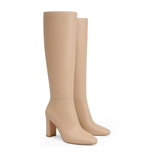 Image of Modatope Knee High Boots for Women Chunky Heel Rounded Toe Tall Boots | 2026 Fashion Winter Fall Boots for Women,Side Zipper PU Leather Long Dress Boots, Block Heel Tall Boots