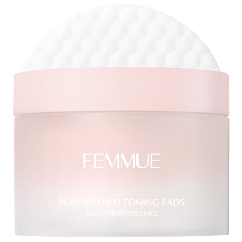 FEMMUE Rose Infused Face Toning Pads (60 Pack) | Daily Exfoliating Toner Cotton Rounds with Rose Water | Korean Skin Care