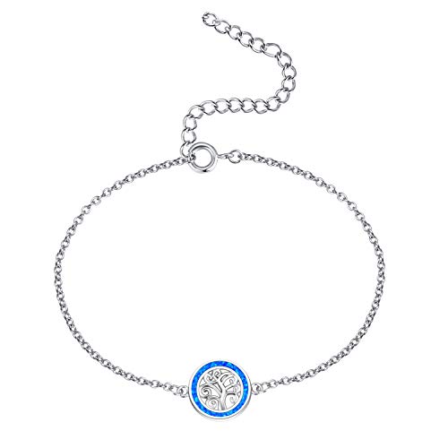 Opal Gem White Gold Plated Tree of Life Bracelet Birthday Anniversary Jewelry for Women Opal Bracelet for Teen Girls