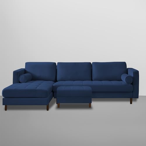 Image of Lezra LHS 4 Seater L Shape Sofa Set with Center Table for Living Room (Blue Fabric) Premium Fabric Sofa