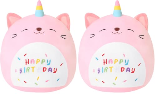 Image of SQEQE Cat Plush Toy Unicorn Cat Stuffed Animal Cute Birthday Cat Plushies Pillow Soft Plushie Doll Gifts for Kid Decor(Pink Caticorn, 10 Inch) (Pack of 2)