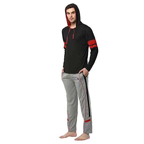 Image of Mack Jonney Cotton Blend Night Suit Co-ord Set for Men with Hodded Full Sleeve T-Shirt and Track Pant-VJ-MNS-TTP-GROUP21