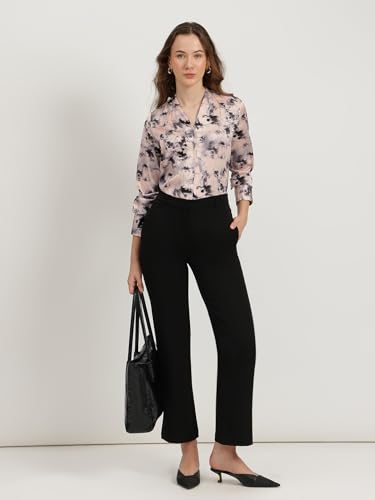 Image of FableStreet Women Formal Shirt | Relaxed Fit V-Neck Polka Dot Pattern with Pleated Detailing | Satin Fabric for Business Casual