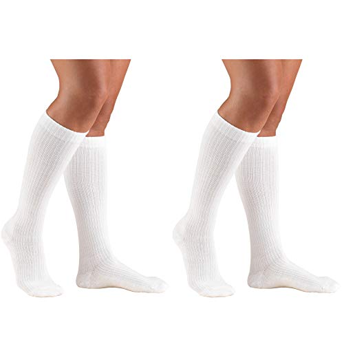 Truform Trouser Socks for Women, 10-20 mmHg Compression, Knee High, Cushion Foot, White, Medium (Pack of 2)