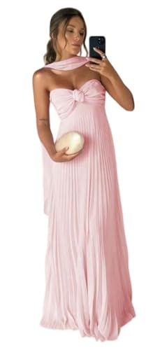 Women's Chiffon Bridesmaid Dress Long Sweetheart Prom Dresses 2025 A-Line Pleated Wedding Guest Gown with Scarf