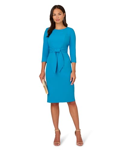 Adrianna Papell Women's Knit Crepe TIE Waist Sheath, Blue Coast4