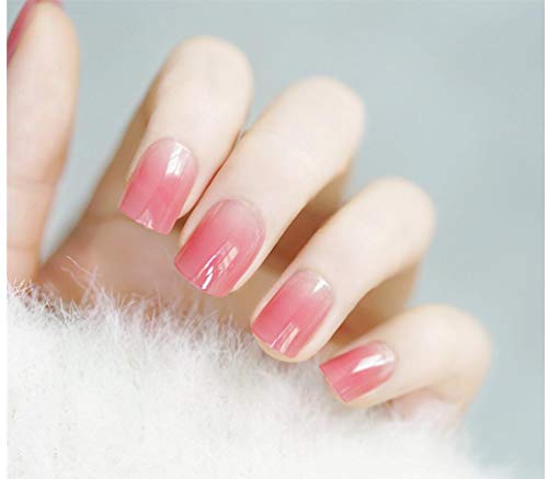 Cathercing 24 Pcs Ballerina Gradient Coffin Nails False Nails Short Fake Gel Nails Tips Art for Women Teen Girls Gift (Gradient pink square)