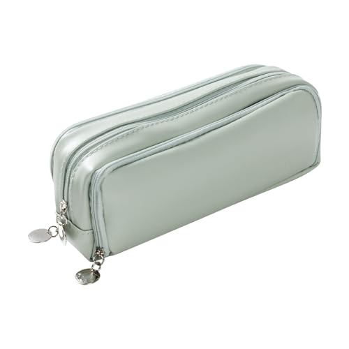 Image of EMUFOOK Large Capacity Pencil Case 3 Compartments Pencil Pouch Organizer with Zipper Portable Stationery Pen Bag Cute Aesthetic Gift for School Teen Girls Boys Men Women, Green