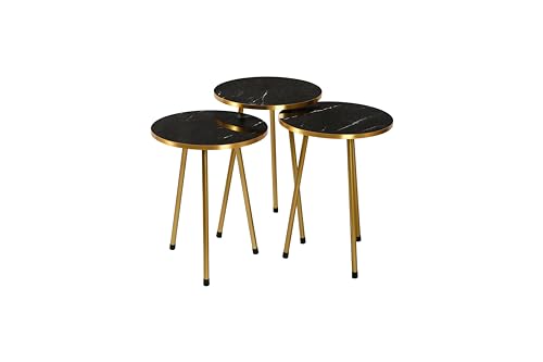 Set Of 3 End Tables For Living Room Round Stacking Side Tables Set Of 3 Accent Faux Marble top Bedroom Living Room Balcony Nesting Coffee Tables With Metal Legs – Black/Gold/Silver (Gold) 6 Set Of 3 End Tables For Living Room Round Stacking Side Tables Set Of 3 Accent Faux Marble top Bedroom Living Room Balcony Nesting Coffee Tables With Metal Legs – Black/Gold/Silver (Gold) - Image 6