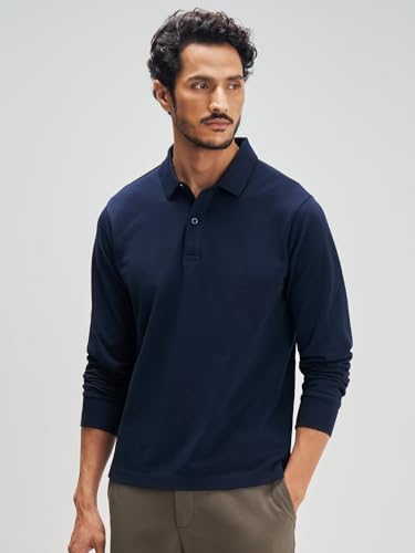 Image of XYXX Men's Solid Cotton Polo T-Shirt | Polo Neck Tshirts | Full Sleeves | Solid-Regular Fit