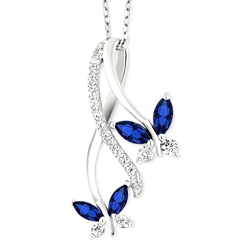 TanyJC Collier papillon - Collier papillon femme - Collier argent sterling plaqué or blanc - Pendentif papillon - Collier femme argent - Chaîne 45 cm - Cadeau femme original