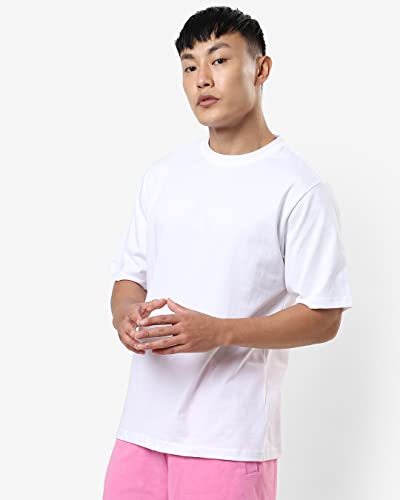 Image of Bewakoof Men's Solid Oversized Fit Half Sleeve Round Neck Cotton T-Shirt