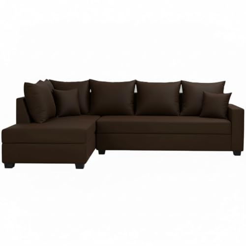 Image of FURNY Gloria 4 Seater Fabric LHS L Shape Sofa Set (Dark Brown) Premium Velvet Finish | Durable Comfort | Ideal for Living Room