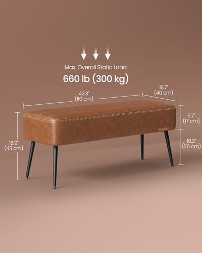 Image of VASAGLE Bench for Entryway, PU Leather, Steel Legs, Loads 660 lb