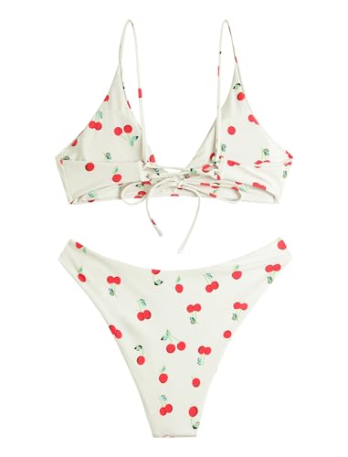 Image of ZAFUL Women's Tie Back Padded High Cut Bralette Bikini Set Two Piece Swimsuit