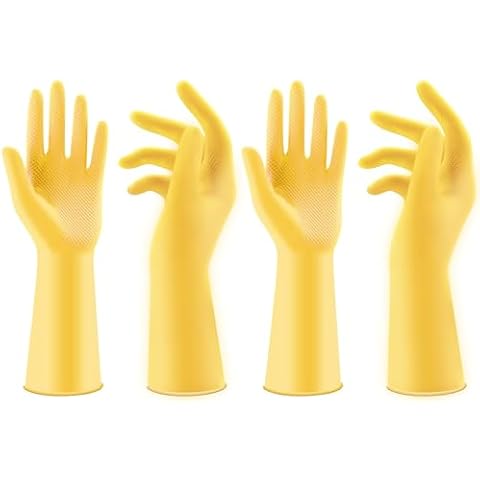 Coopache 2 Pack Long Rubber Gloves for Dishwashing Heavy Duty Reusable Gloves Cleaning Washing Dishes Waterproof Work Gloves for Men Women (Yellow, Large) Cover