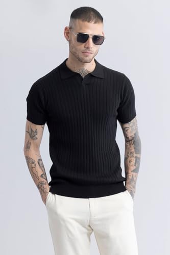 Image of SNITCH Men T-Shirts | Slim Fit Textured Polo Collar | 100% Cotton Breathable Fabric | Casual Wear & Streetwear | Half Sleeve Pullover Design