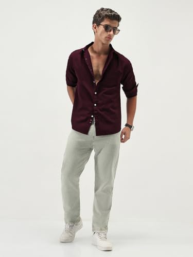 Image of Urbano Fashion Men's Cotton Full Sleeve Regular Fit Casual Solid Slub Shirt with Spread Collar