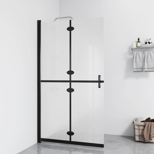 Ordellia Mampara de ducha plegable de vidrio templado esmerilado 70 x 190 cm, 5 mm de grosor, marco de aluminio negro, 4 elementos, protección contra salpicaduras para ducha sin barreras y renovación