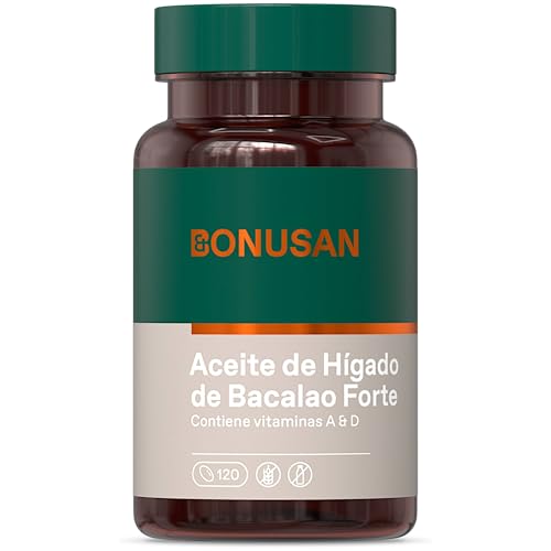 Bonusan Aceite de Hígado de Bacalao Forte 120 Perlas - Rico en Omega 3 (EPA y DHA), Vitamina A y Vitamina D3 - Apoyo al Sistema Inmunitario, Visión, Huesos y Piel - Pesca Sostenible (Noruega)