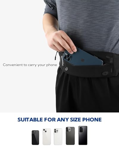 WATERFLY Laufgürtel für Handy Handytasche Joggen: Lauf Gürteltasche Flache Bauchtasche Damen Herren Jogging Gürtel Running Belt Lauftasche Sportgürtel Hüfttasche zum Laufen Sport Fitness Reisen