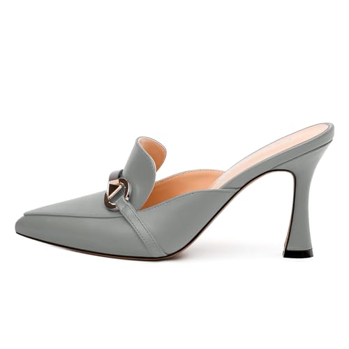 Women's Mules, Closed Pointed Toe Stiletto High Heels Pumps, Buckle Chain Heeled Sandals for Casual and Formal Occasions2