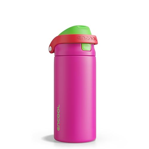 Image of ENCOOL Leakproof Insulated Water Bottle with Straw Dual-Sip Water Bottle Bag-Safe Design for Work, Commute & Gym - Keeps Drinks Cold All Day, 18 oz, Neon Pink