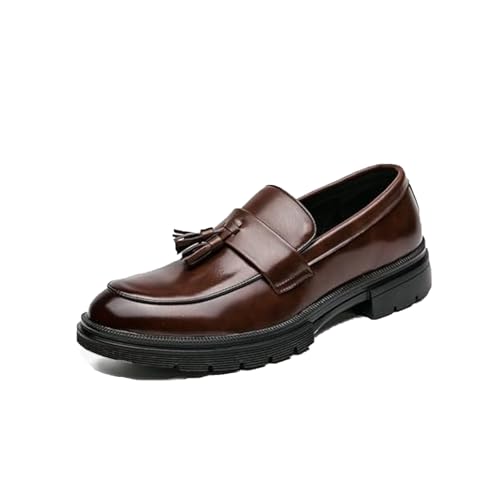 Men's Leather Tassel Platform Penny Comfortable Wide Round Toe Slip on Loafers Anti-Slip Work Office Shoes